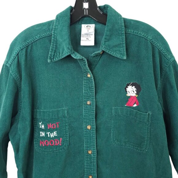 Betty Boop Corduroy Button Front Shirt Womens XL Vintage 2000 King Features - Picture 10 of 16